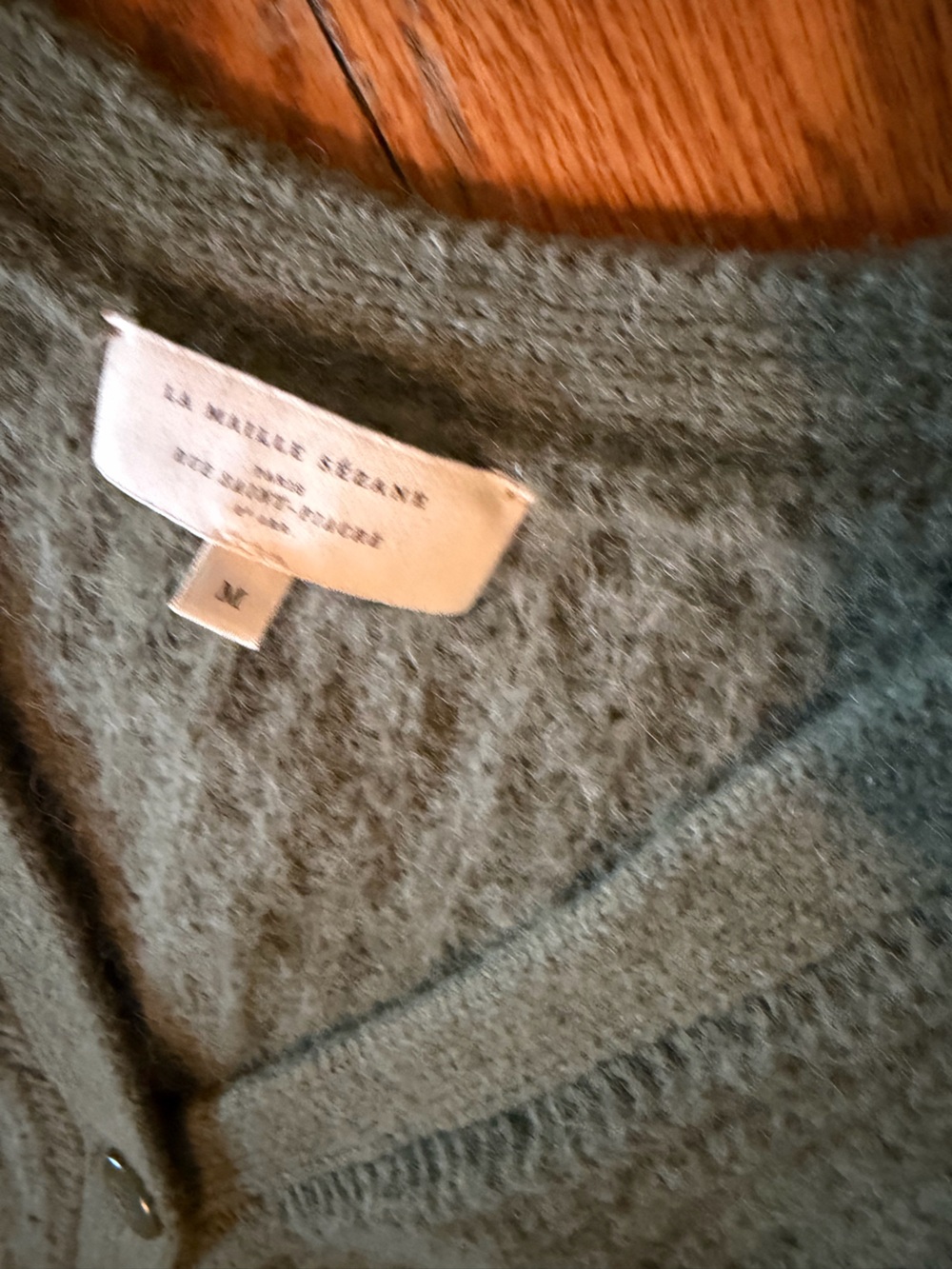 Sezane Cozy Green V-Neck Button Cardigan - Women Sweaters - Picture 3 of 4